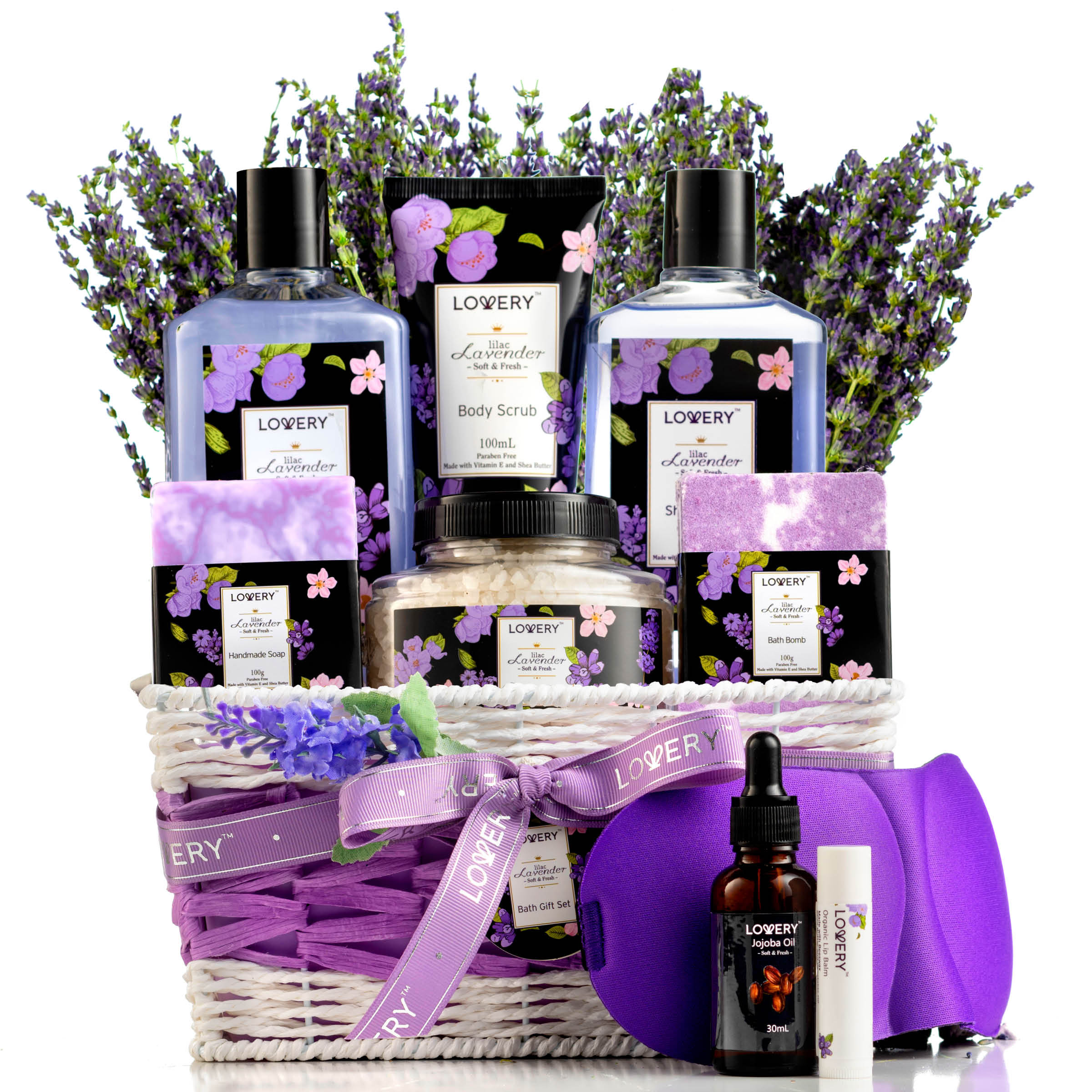 Lavender & Lilac Spa Gift Basket with Sleep Mask - Bath and Body Self Care Package for Men and Women | Shop Simon