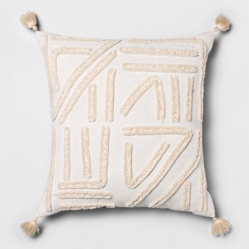 Chenille Embroidered Square Decorative Throw Pillow Cream - Opalhouse™ | Target