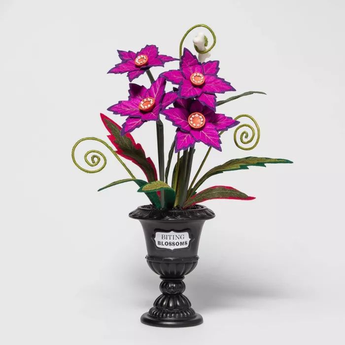 Ghoulish Garden Biting Blossoms Faux Halloween Creepy Preying Posies Plant with Medium Black Plan... | Target