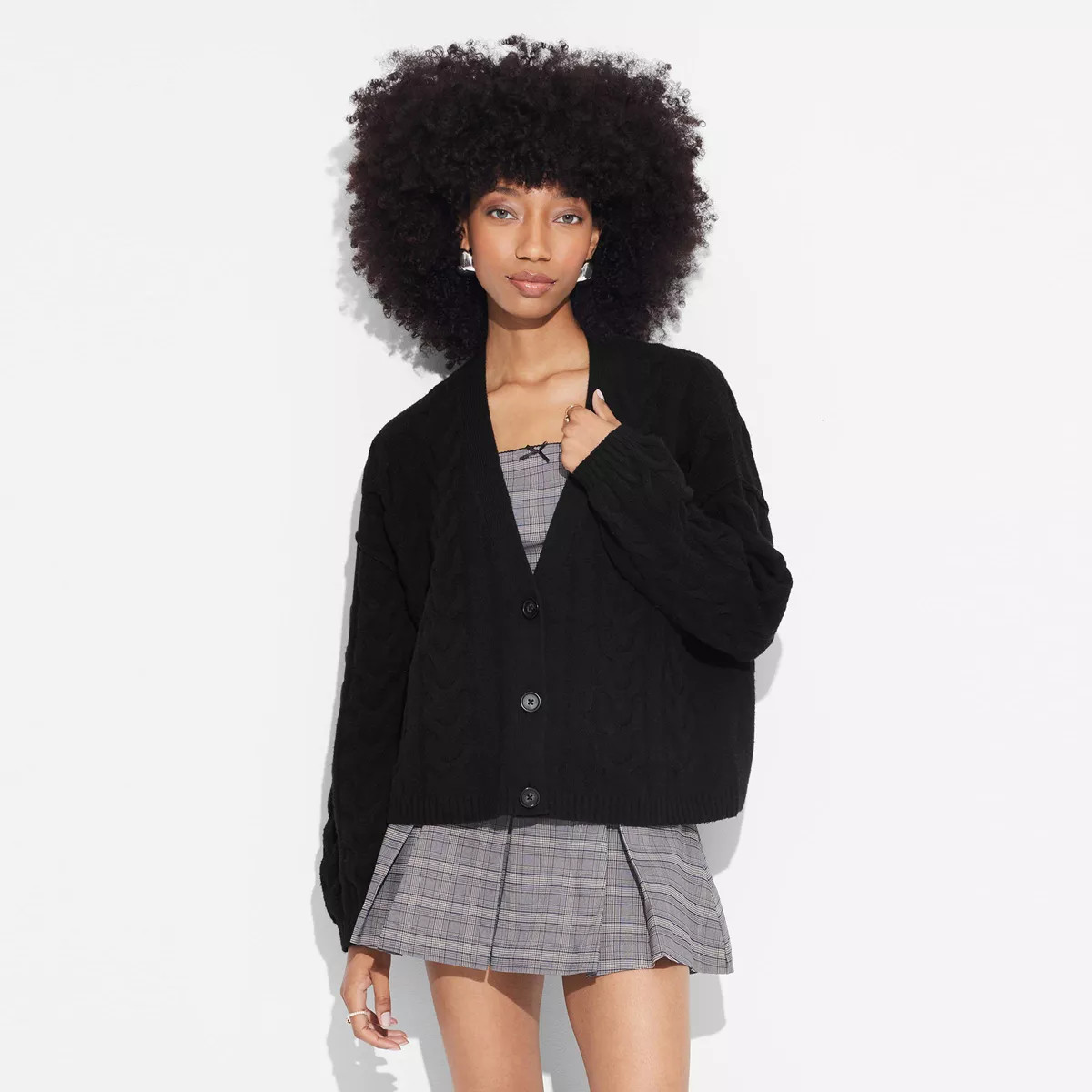 Women's Oversized Cable Sweater Cardigan - Wild Fable™ Black XS | Target