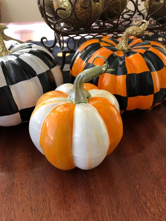 Hand Painted Orange and White Striped Pumpkin Small Pumpkin | Etsy | Etsy (US)