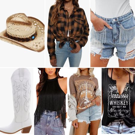 Country concert outfit, Nashville outfit, cowboy hat, cowboy boots, denim shorts, plaid shirt, amazon outfits 

#LTKFind #LTKparties