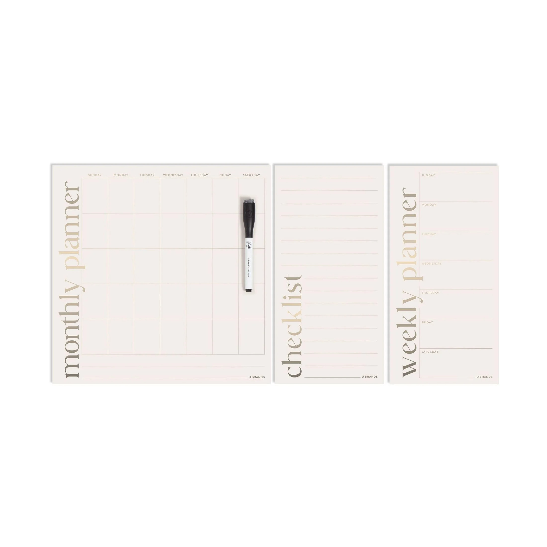U Brands Vinyl Magnetic Dry Erase Calendar Planner Bundle, Set of 3, Includes Dry Erase Marker | Walmart (US)