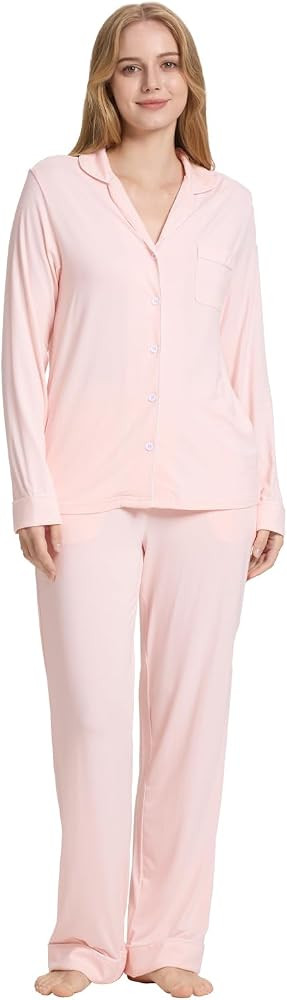 TOSMO Women Pajama Sets Viscose from Bamboo Long Sleeve Sleepwear Super-Soft Comfy Button Down Lo... | Amazon (US)