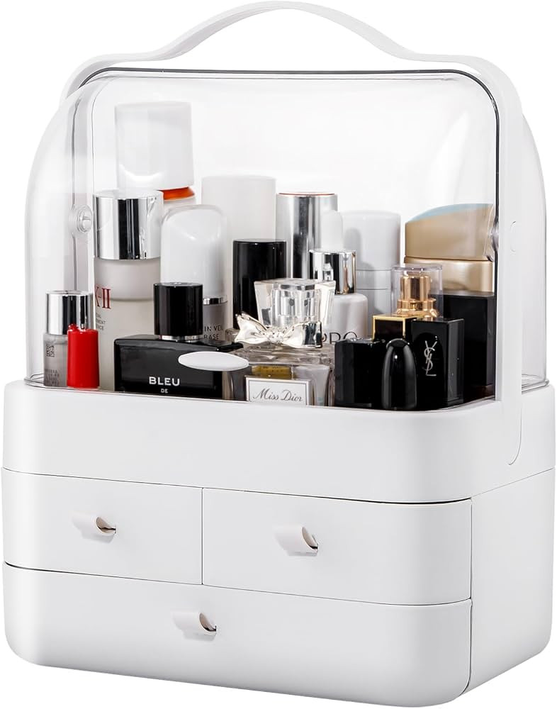 Nervure White Makeup Organizer - Cosmetic Storage Box with Lid - Preppy Skincare Organizer with D... | Amazon (US)