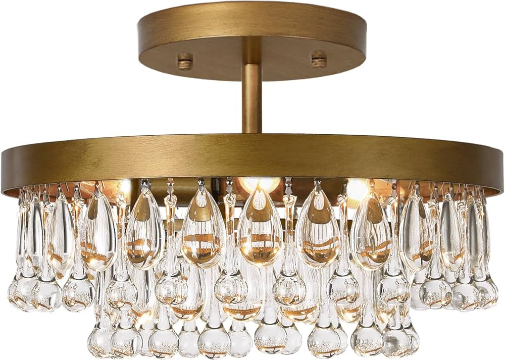 SEOL-Light Antique Gold Crystal Flush Chandeliers Round Large Pendant Ceiling Light Fixture for D... | Amazon (US)