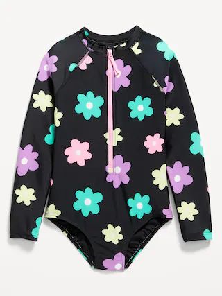 Printed Zip-Front One-Piece Rashguard Swimsuit for Girls | Old Navy (US)