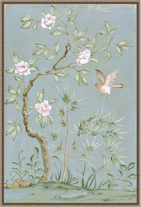 Amanti Art Framed Canvas Wall Art Print (23x33) Spring Flower Mural II Blue by Julia Purinton Flo... | Amazon (US)