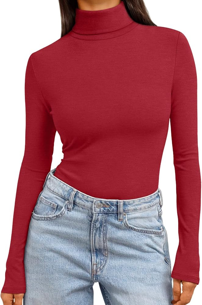 Trendy Queen Women's Turtleneck Long Sleeve Shirts Fall Fashion Basic Thermal Underwear Tops Wint... | Amazon (US)