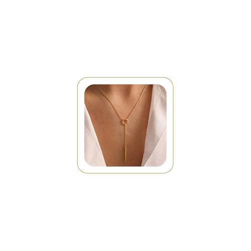 Tewiky Circle Bar Necklace for Women Gold Lariat Necklace | Amazon (US)