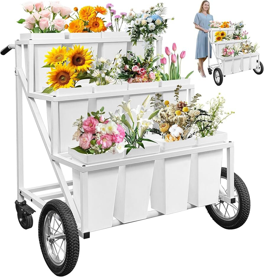 Prolee Flower Stand, Flower Cart with 12 Buckets, Flower Display Stand with Large Wheels, Flower ... | Amazon (US)