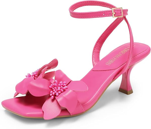 DREAM PAIRS Women's Flower Wedding Kitten Heels Sandals | Amazon (US)