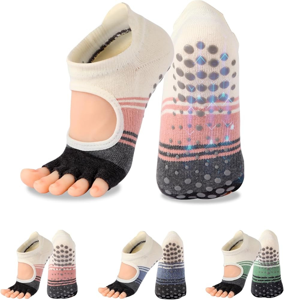 Pilates Socks with Grips for Women,Yoga Socks, Non-Slip Yoga Sock with Toe Separators, Pilates No... | Amazon (US)