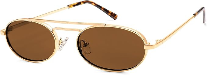 Oval Trendy Retro sunglasses Double bridge for women men 90S Narrow Vintage Small Sunnies AR81048 | Amazon (US)