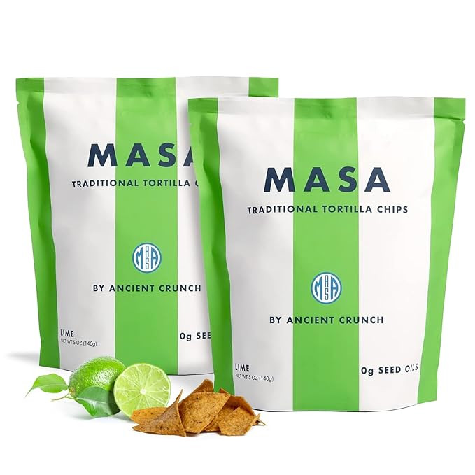MASA Chips - Lime Flavored Tortilla Chips, Handmade Corn Chips & Crisps - Naturally Grown Yellow Corn, Made with Grass Fed Tallow & Sea Salt - 2 Pack, 5 Ounce Each | Amazon (US)