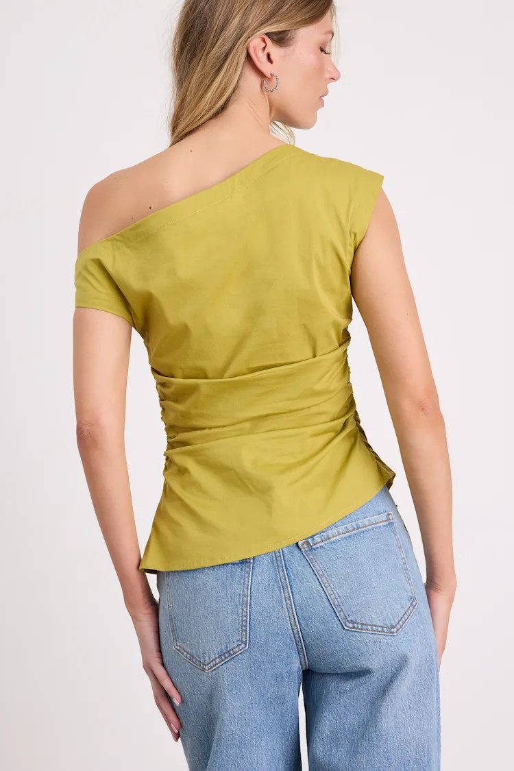 Debonair Chartreuse Poplin Ruched Asymmetrical Top | Lulus