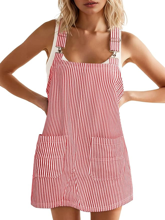 Yousify Overalls Dress for Women Casual Summer Striped Pinafore Mini Romper Adjustable Straps Jum... | Amazon (US)
