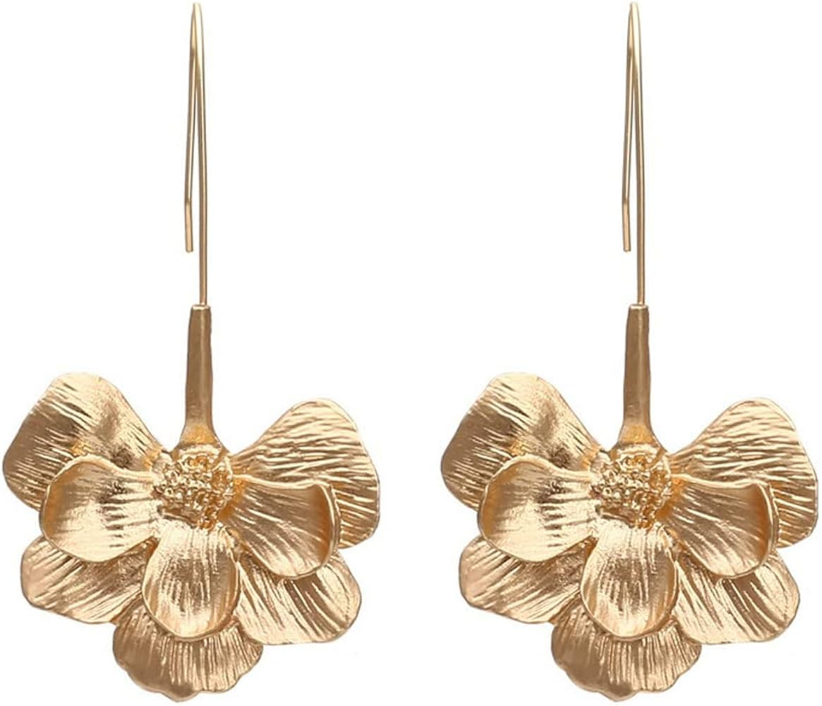 Flower Dangle Earrings for Women Unisex,Statement 14K Gold Plated Hawaiian Floral Earrings, Fashi... | Amazon (US)