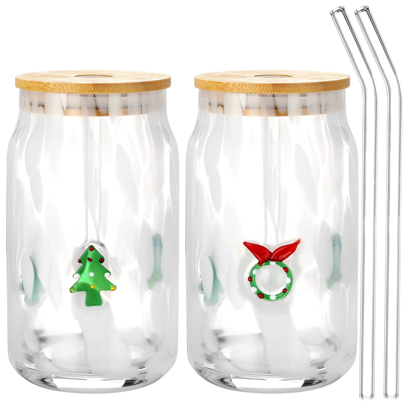 2 Pcs Christmas Icon Glass Cups 16.9 oz Tree Wreath Glass Cups with Lids and Straws Drinking Glas... | Amazon (US)