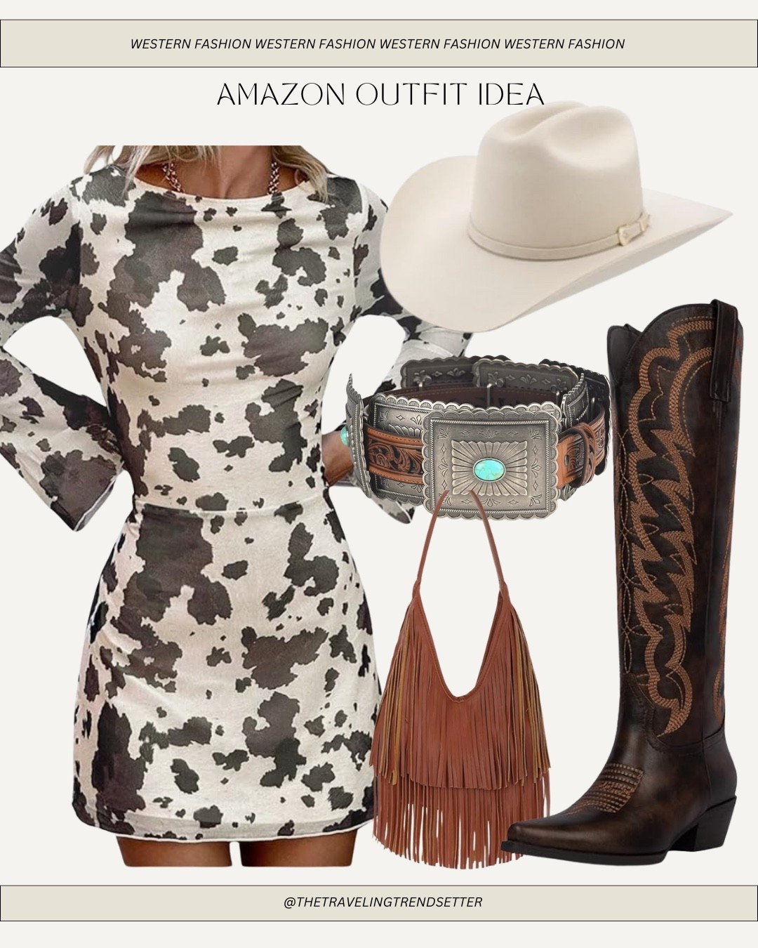 Amazon outfit idea, western fashion country concert, outfit, Houston, rodeo PBR, Nashville, cow, print, cowgirl, boots, cowgirl, hat, western fringe, purse, turquoise belt


#LTKTravel #LTKootd #LTKgrwm