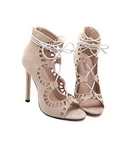 Women Shoes High Heels Cut Outs Lace Up Open Toe Runway Party Shoes (7, Beige) | Amazon (US)