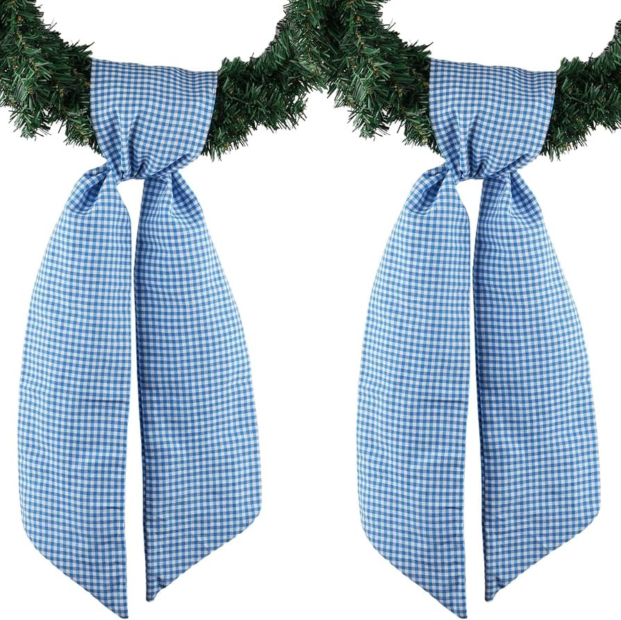 YKW 2 Pack Blue White Gingham Wreath Sash Front Door Decoration, 5.12" x 54.33" Blank Sashes Patr... | Amazon (US)