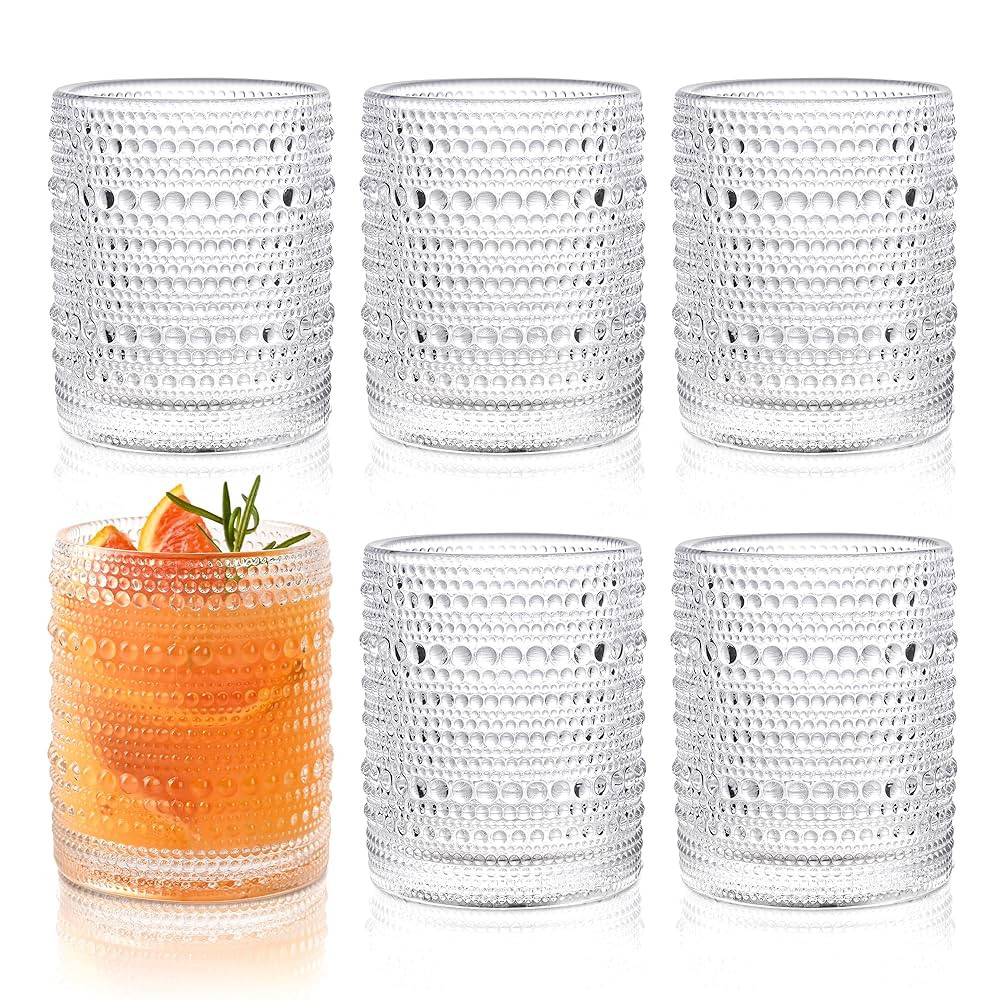 KMIGRUAN Hobnail Drinking Glasses Set of 6,12oz Vintage Glassware Embossed Vintage Water Cups Coc... | Amazon (CA)
