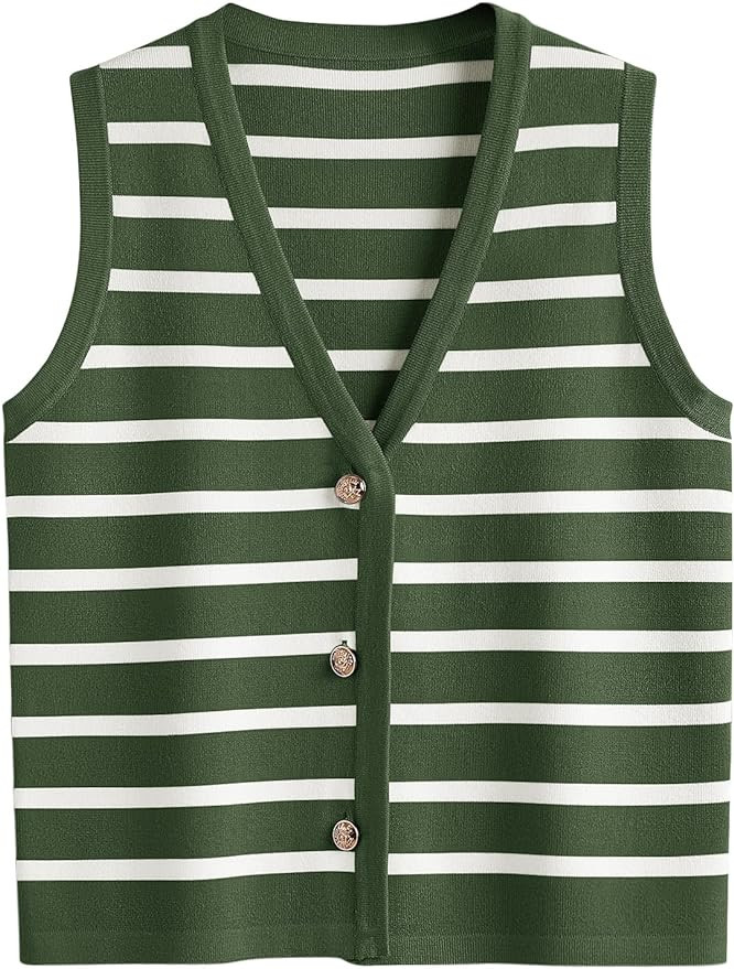 LILLUSORY Vest for Women Striped Dressy Tops Cropped Tank Tops 2024 Summer Sleeveless Button Up C... | Amazon (US)
