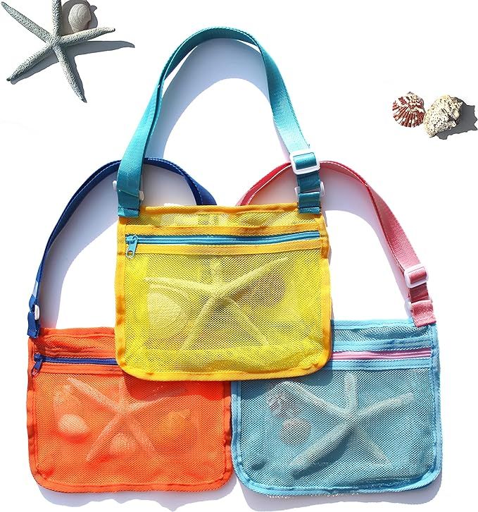 STEM Stuff Beach Toy Bags - Colorful Mesh Seashell Bags – Shell Collecting Bags with Adjustable... | Amazon (US)