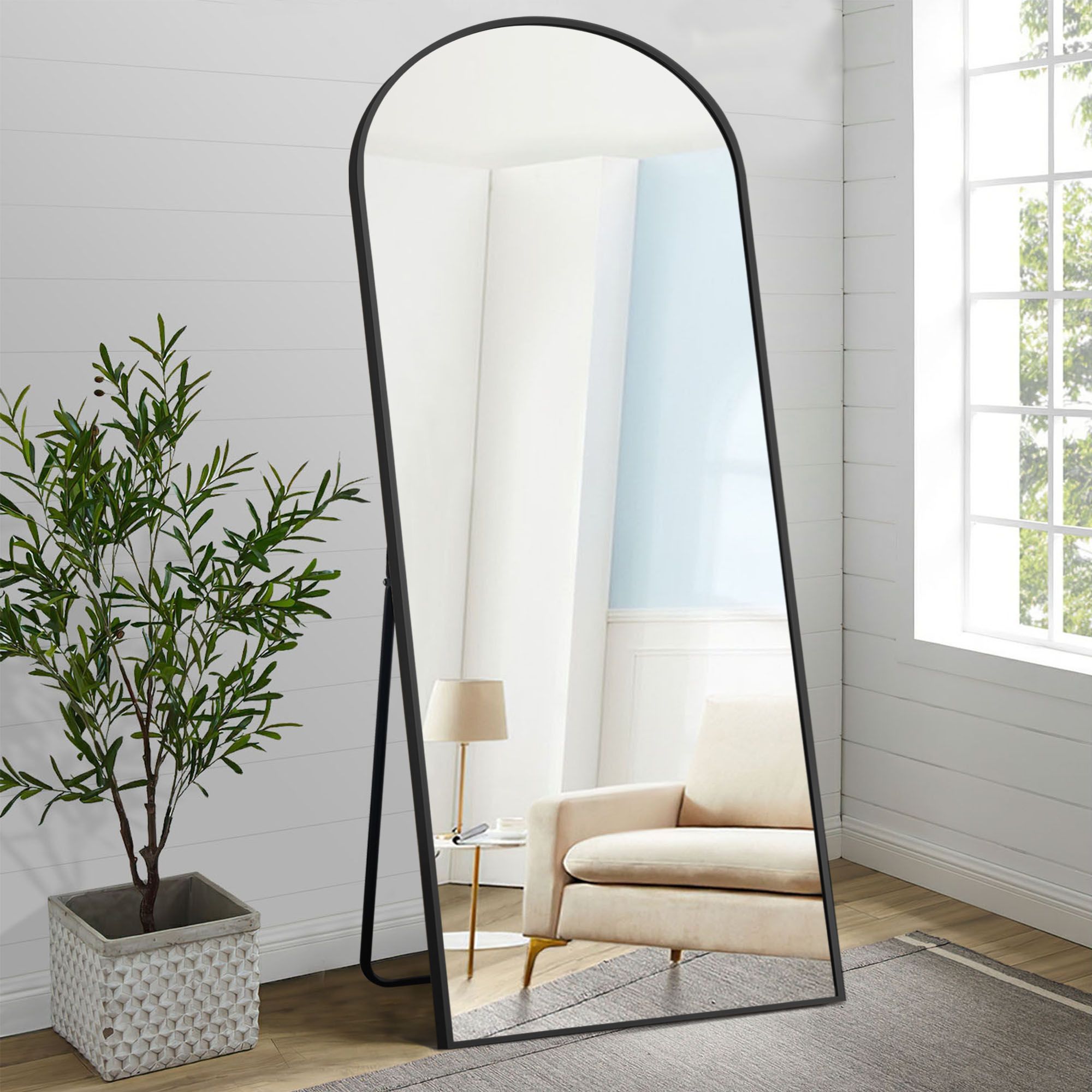 NeuType Aluminum Alloy Full-length Mirror Arch Decorative Mirror 71"x32",Black with Bracket | Walmart (US)