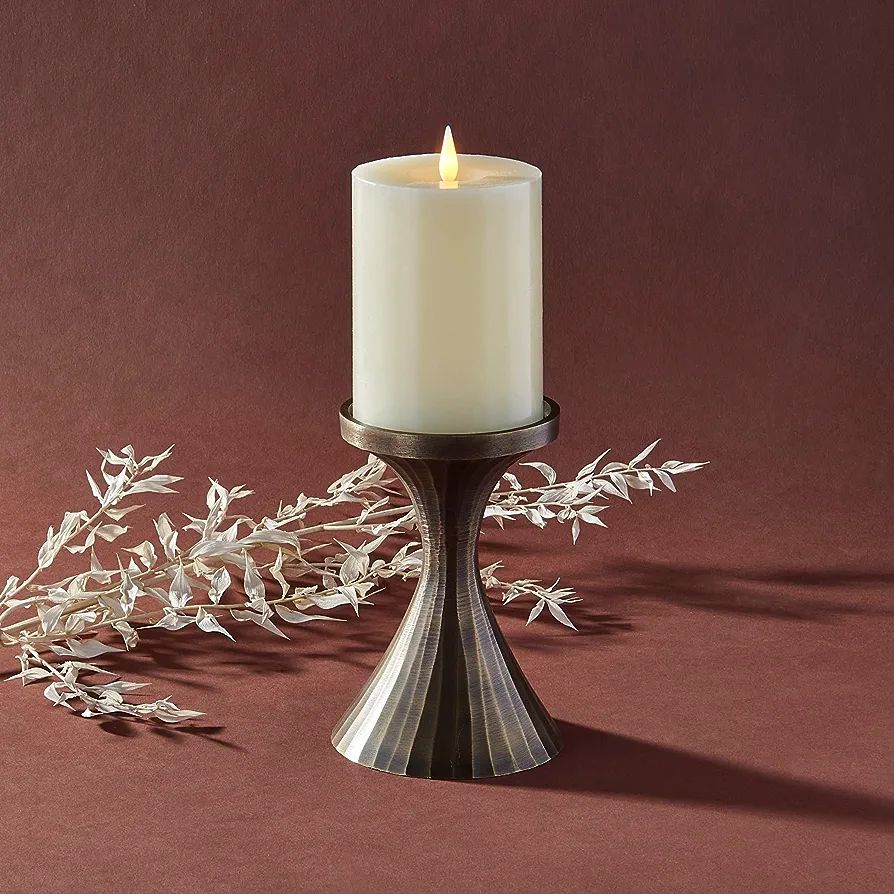 LampLust Metal Pillar Candle Holder - 5.5 Inch Tall Candle Holders for Pillar Candles, Aged Brass... | Amazon (US)