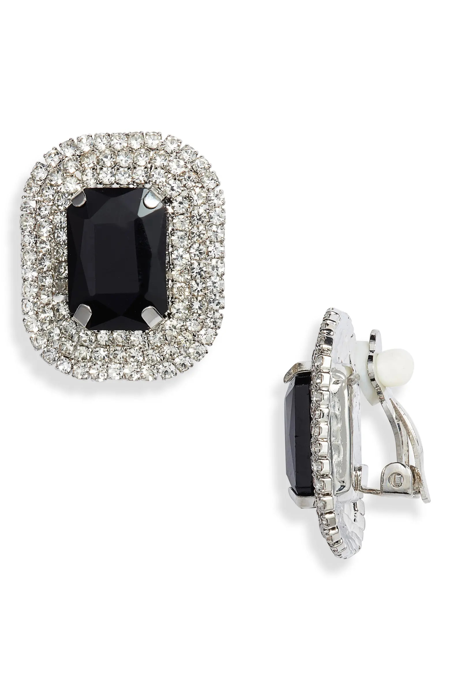 Open Edit Crystal Pavé Emerald Cut Clip On Earrings | Nordstrom | Nordstrom