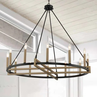 Avalee 12 - Light Living Room Steel Dimmable Wagon Wheel Chandelier UL Certified | Wayfair North America