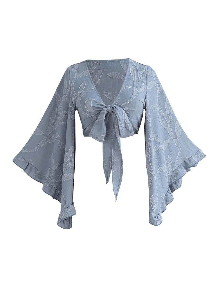 Women's Floral 70s Top Hippie Shirt Bow Tie Front Disco Deep V Ruffle Blouse | Amazon (US)