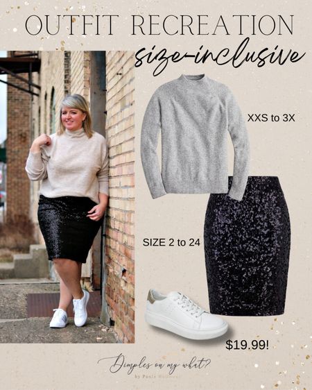 Recreating my holiday sequin skirt outfit with size inclusive pieces and a super comfortable pair of $20 @Walmart sneakers. A size inclusive holiday outfit you can wear for thanksgiving a beyond. 

#sequinsandsneakers #thanksgivingoutfit #plussizethanksgivingoutfit

#LTKplussize #LTKHoliday #LTKSeasonal