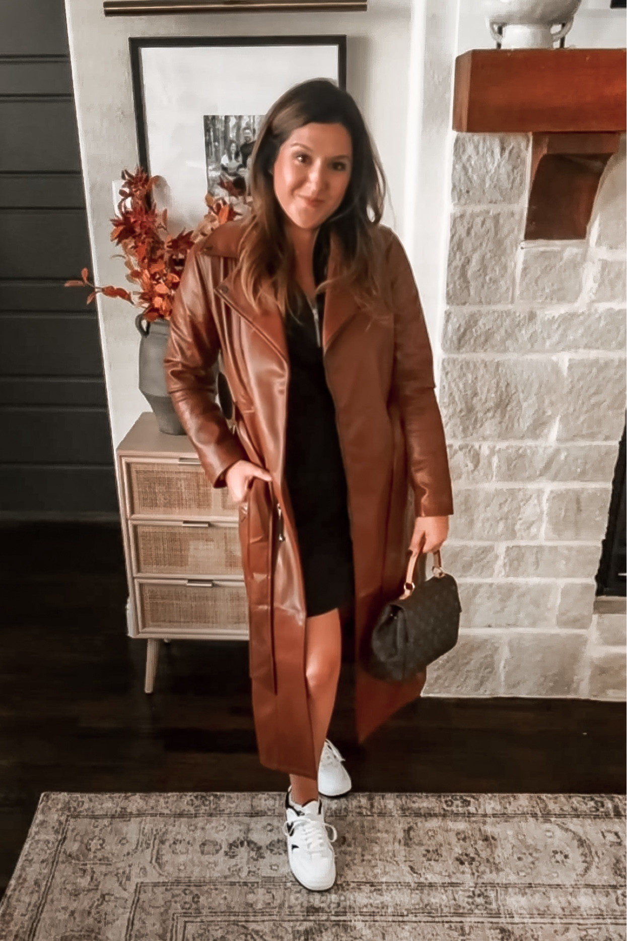 Walmart fall outfit!! #Walmartpartner @walmartfashion #walmartfashion I’m loving the trench coat trend for fall and this one perfectly completes any fall look. Easily dressed up or down and fits TTS. The dress is also a FAVE! So comfortable and the puff sleeve is super flattering. Also TTS but if in between size up. And this Louis Vuitton bag is also available at Walmart!!! It’s part of their luxury pre-loved designer line up!  

#LTKStyleTip #LTKWorkwear #LTKSeasonal
