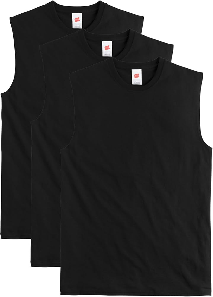 Hanes Mens Essentials Midweight Muscle T-Shirt Pack, Cotton Muscle Tank Shirts, 3-Pack | Amazon (US)