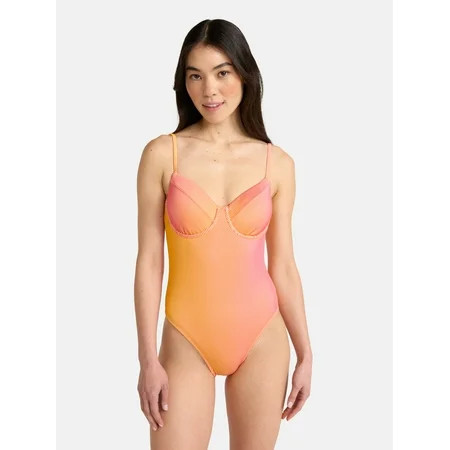 No Boundaries Ribbed One Piece Swimsuit, Women’s | Walmart (US)