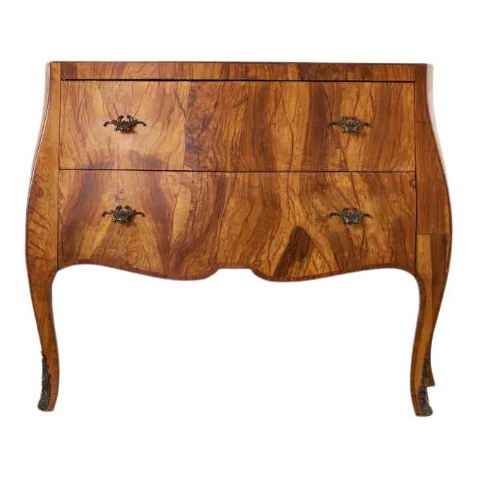 Italian Rococo Style Walnut Veneer Bombe Commode Chest | Chairish