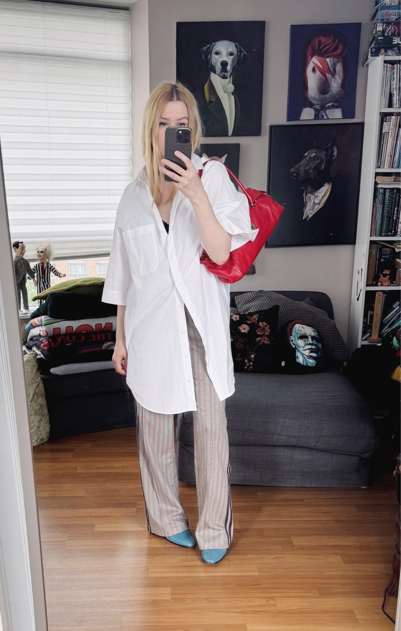 I finally got to wear the new adidas track pants. They are almost like dress pants. 
Bag and shoes are preloved/vintage.

#LTKsummer #LTKcanada #LTKstyletip