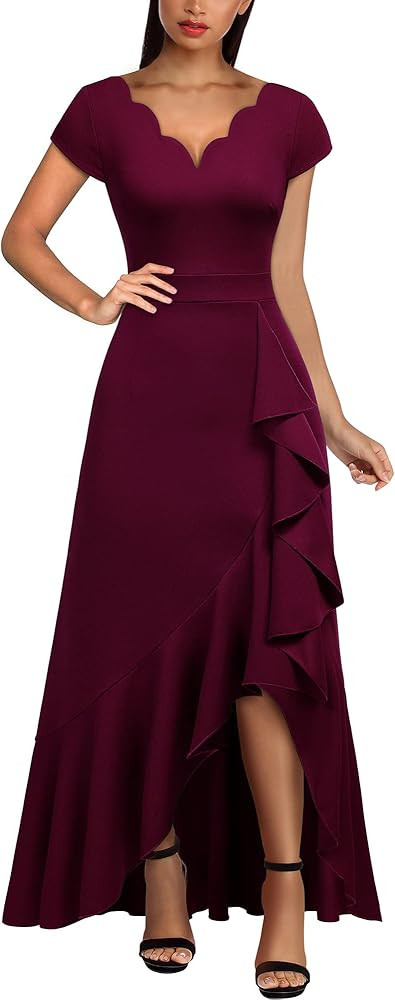 Miusol Women's Vintage V Neck Ruffle Split Bridesmaid Party Long Dress | Amazon (US)