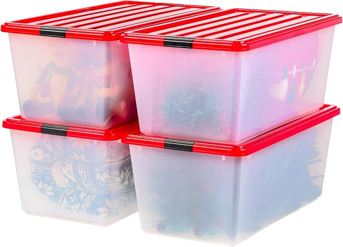 IRIS USA 91 Qt/22.75 Gal Stackable Nestable Plastic Christmas Storage Bins Organizer with Lids an... | Amazon (US)