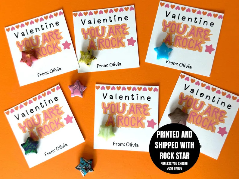 Valentine Class Favors Rock Star My Classroom Valentine Rock Included School Valentine Handout fo... | Etsy (US)