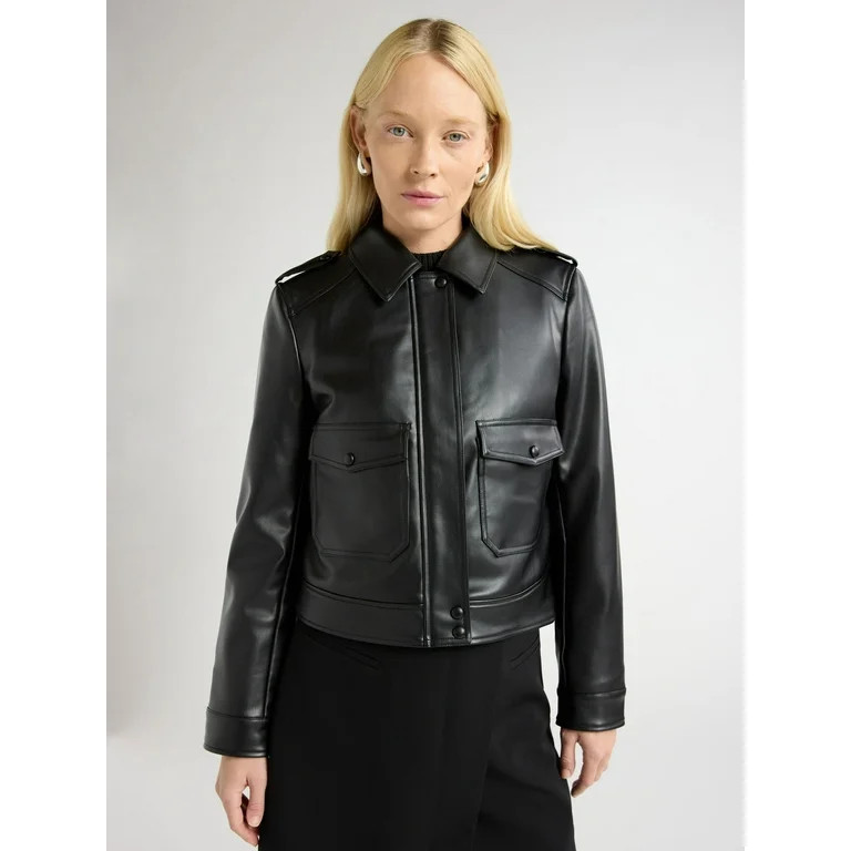 Scoop Women's and Women's Plus Faux Leather Cargo Pocket Jacket, Sizes XS-4X | Walmart (US)