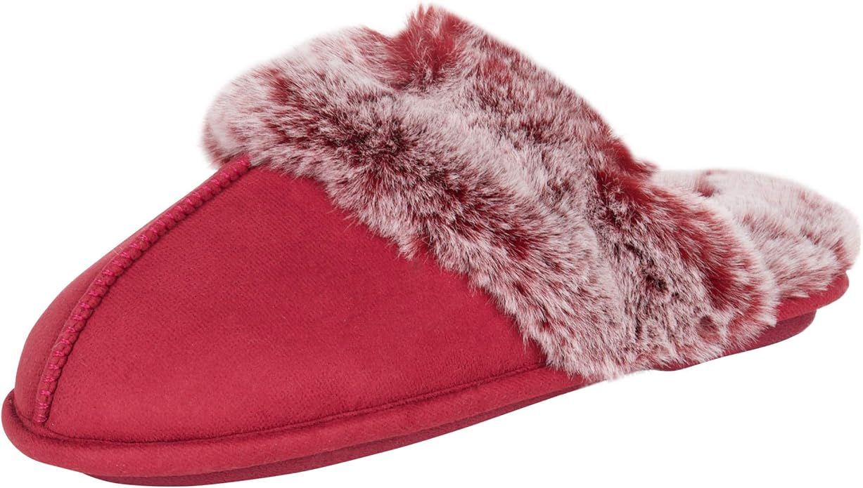 Jessica Simpson Women's Comfy Faux Fur House Slipper Scuff Memory Foam Slip on Anti-Skid Sole | Amazon (US)