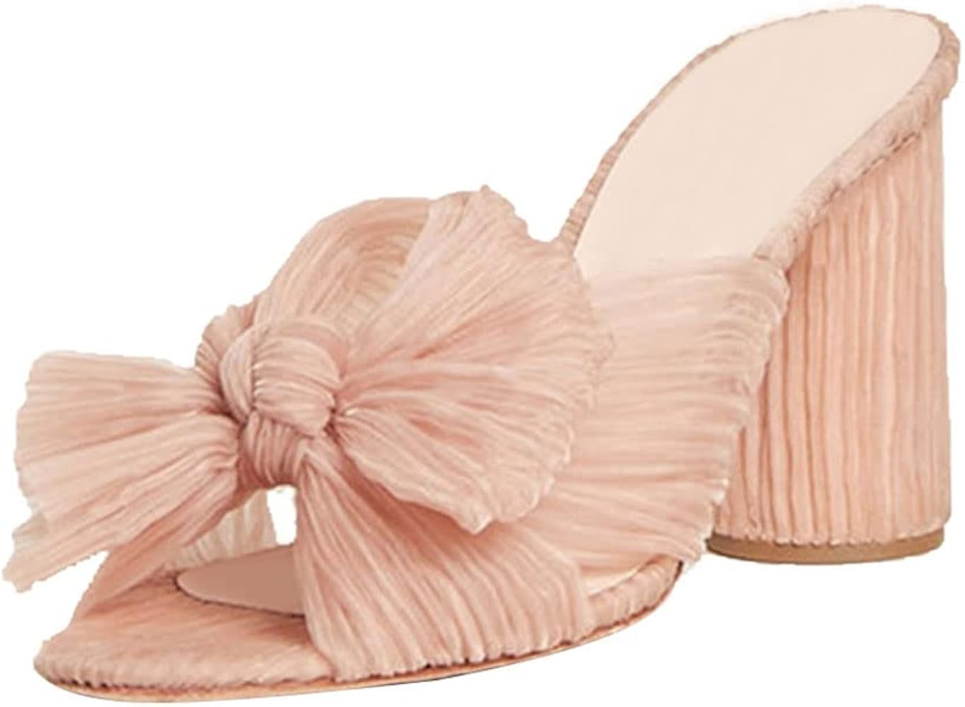 Vimisaoi Chunky Block Heeled Sandals for Women Comfortable Slip On Open Toe Pleated Bow Heel Sand... | Amazon (US)