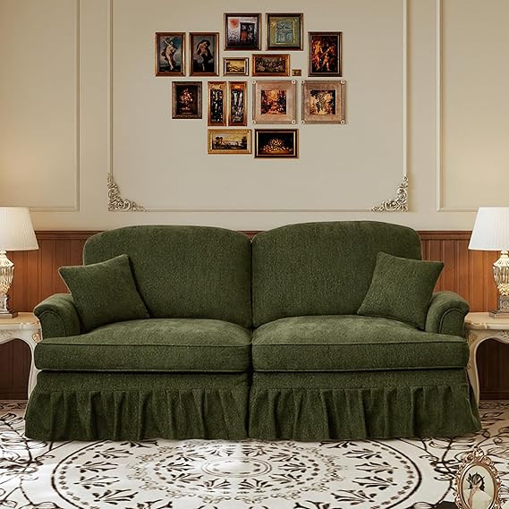 76" Chenille Loveseat Sofa for Living Room, Traditional Style Sofa with Detachable Ruffled Skirt,... | Amazon (US)