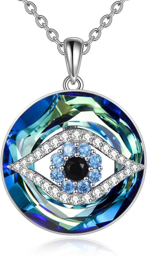 WINNICACA Sterling Silver Evil Eye Necklace Protection Crystal Pendant for Women Good Luck Vintag... | Amazon (US)