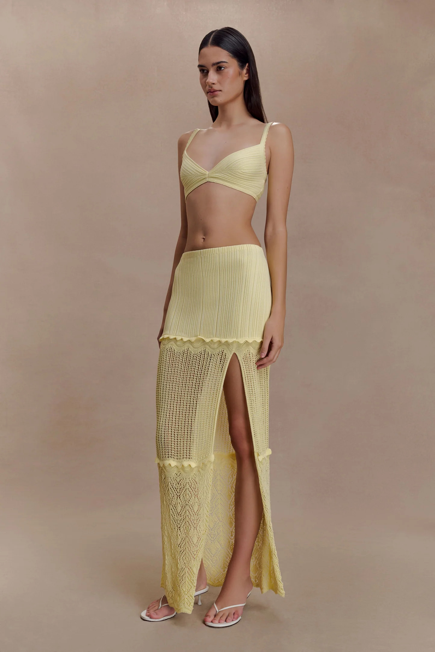 Pointelle Knit Maxi Skirt - Lemon | MESHKI US