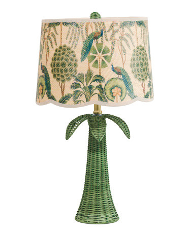 23.5in Woven Natural Palm Lamp With Grass Cloth Shade | TJ Maxx